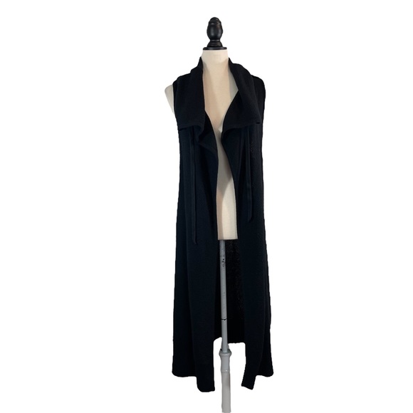 bryn Walker Sweaters - bryn Walker Duster Sweater Vest Black Cowl Neck Drawstring Open Front, Size S